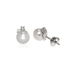 Mikimoto 18k White Gold Diamond + Akoya Pearl Earrings I // Store Display