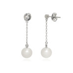 Mikimoto 18k White Gold Diamond +Akoya Pearl Earrings // Store Display