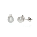 Mikimoto 18k White Gold Diamond + Akoya Pearl Earrings I // Store Display