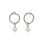 Mikimoto Classic 18k White Gold Diamond + Pearl Earrings // Store Display