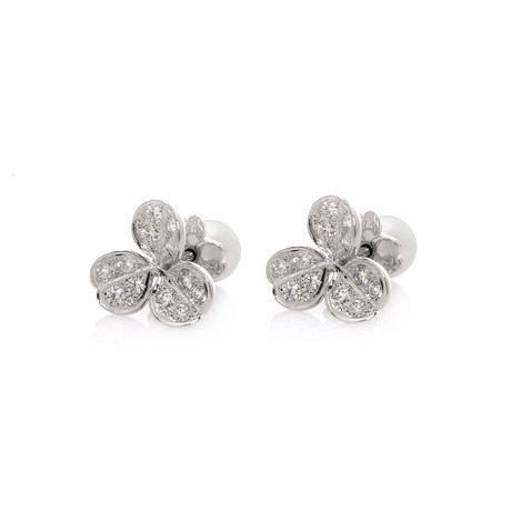 Mikimoto Fortune Leaves 18k Gold Diamond + Pearl Earrings // Store Display