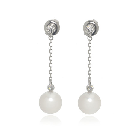 Mikimoto 18k White Gold Diamond +Akoya Pearl Earrings // Store Display