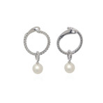 Mikimoto Classic 18k White Gold Diamond + Pearl Earrings // Store Display