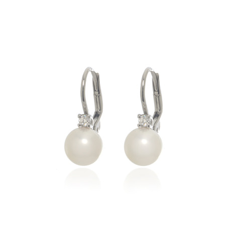 Mikimoto 18k White Gold Diamond + Akoya Pearl Earrings II // Store Display