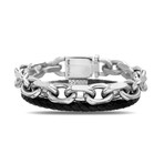 Cable Link Chain + Leather Cord Bracelet // White + Black