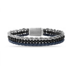 Rope Chain + Onyx Beaded + Braided Leather Triple Strand Bracelet // White + Black