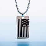 American Flag Dog Tag Necklace // White