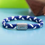 Braided Leather + Textured Bar Bracelet // White + Blue