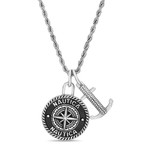 Oxidized Enamel Icon Disc + Anchor Rope Chain Necklace // White