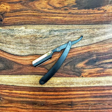 Replaceable Blade Straight Razor // Black Coating // Carbon + Gold Brass Clamp