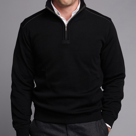 Quarter Zip Sweater + Rib Shoulder // Black (XL)