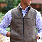 Harris Tweed Vest // Herringbone // Brown + Olive (M)