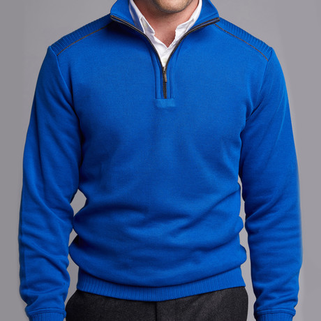 Quarter Zip Sweater+ Rib Shoulder // Blue (L)