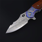 The Blue Elf Damascus Steel Folding Knife