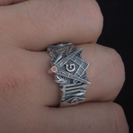 Masonic Ring // Red Cubic Zirconia (10.5)