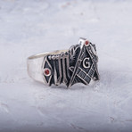 Masonic Ring // Red Cubic Zirconia (8)