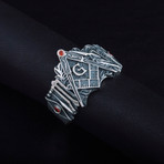 Masonic Ring // Red Cubic Zirconia (7)