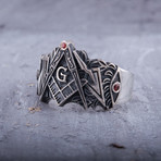 Masonic Ring // Red Cubic Zirconia (8)