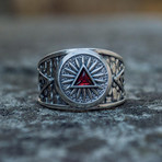 Masonic Ring // Red Triangle Cubic Zirconia (10.5)