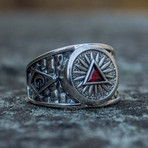 Masonic Ring // Red Triangle Cubic Zirconia (6)