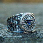 Masonic Ring // Blue Triangle Cubic Zirconia (10)