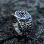 Masonic Ring // Red Triangle Cubic Zirconia (6)