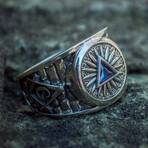 Masonic Ring // Blue Triangle Cubic Zirconia (10.5)