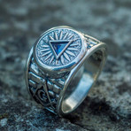 Masonic Ring // Blue Triangle Cubic Zirconia (11.5)