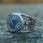 Masonic Ring // Blue Triangle Cubic Zirconia (9.5)