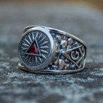 Masonic Ring // Red Triangle Cubic Zirconia (10)