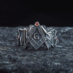 Masonic Ring // Red Cubic Zirconia (10)