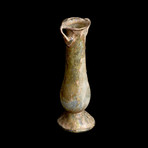 Ancient Roman Glass Vial // Yellow-Green // With Pedestal Foot + Handles // Ca. 100-300 AD