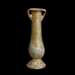 Ancient Roman Glass Vial // Yellow-Green // With Pedestal Foot + Handles // Ca. 100-300 AD