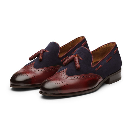 Wingtip Tassel Loafers // Burgundy + Navy Suede (US: 7)