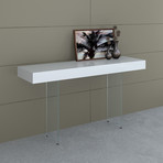 Genesis Console Table // High Gloss White Lacquer + Clear Glass