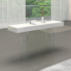 Genesis Console Table // High Gloss White Lacquer + Clear Glass