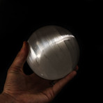 Genuine Polished Cats Eye Selenite Sphere + Acrylic Display Stand