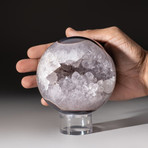 Genuine Polished Quartz Geode Sphere + Acrylic Display Stand // V2