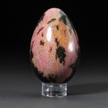 Genuine Polished Imperial Rhodonite Egg + Acrylic Display Stand