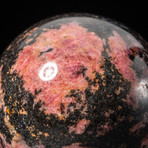 Genuine Polished Imperial Rhodonite Sphere + Acrylic Display Stand // V1