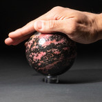 Genuine Polished Imperial Rhodonite Sphere + Acrylic Display Stand // V1