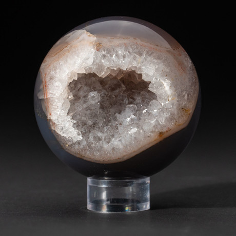 Genuine Polished Quartz Geode Sphere + Acrylic Display Stand // V1