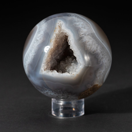 Genuine Polished Agate Geode Sphere + Acrylic Display Stand // V1