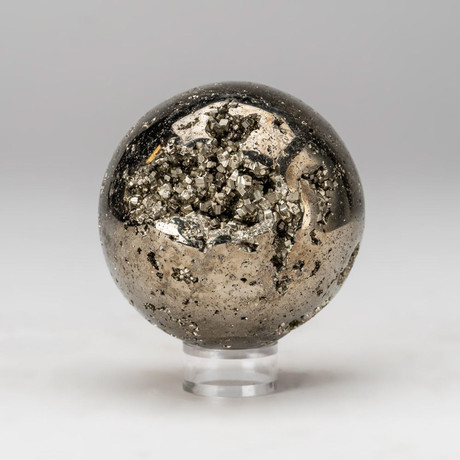 Genuine Polished Pyrite Sphere + Acrylic Display Stand