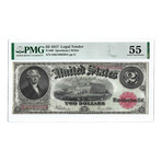 1917 $2 Large Size United States Note // FR60 // Speelman-White // PMG Certified AU55