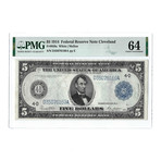 1914 $5 Large Size Federal Reserve Note // FR859a // White-Mellon // PMG Certified CU64