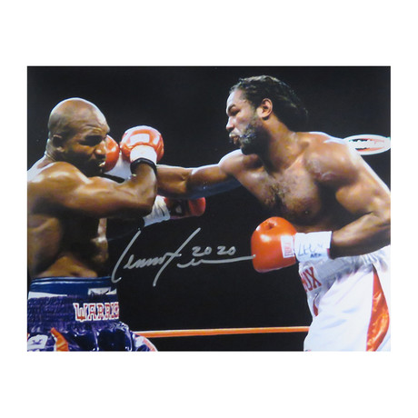 Lennox Lewis Signed Boxing Punching Evander Holyfield 8x10 Photo