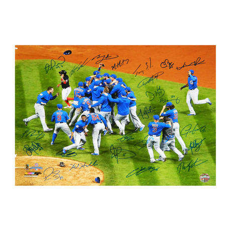 2016 Chicago Cubs Team // Signed 2016 World Series Celebration 16x20 Photo // 24 Signatures