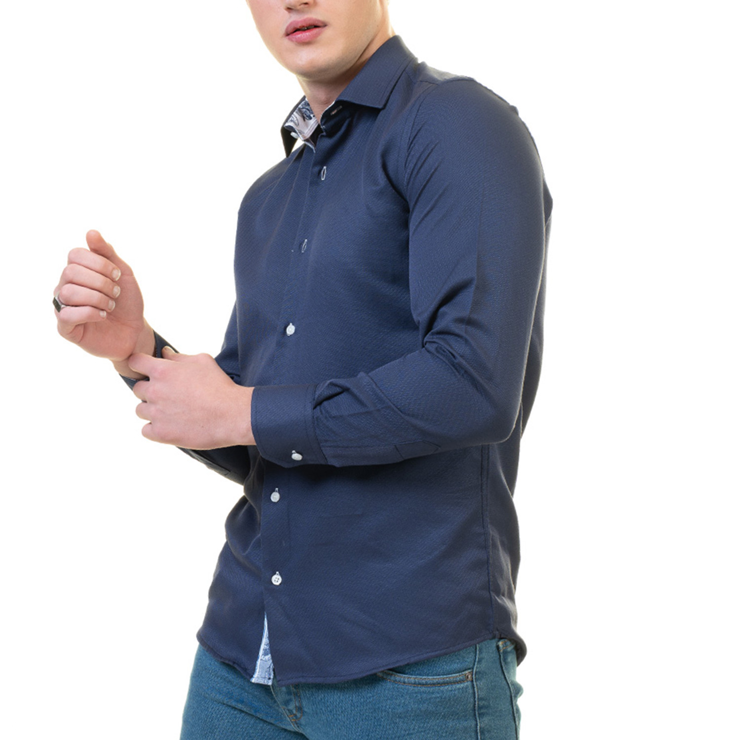 Reversible Cuff Long-Sleeve Button-Down Shirt // Blue (XL) - Amedeo ...