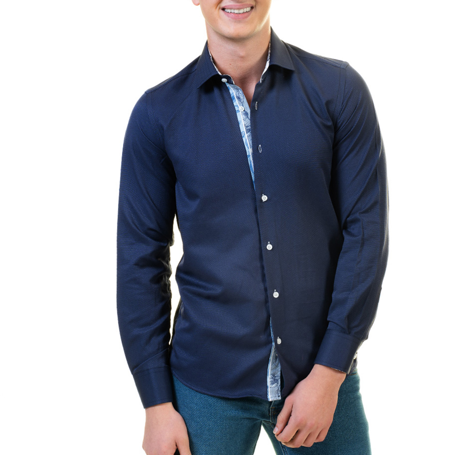 Reversible Cuff Long-Sleeve Button-Down Shirt // Blue (XL) - Amedeo ...